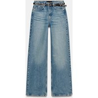 Zara - Z1975 High Waisted Straight Tapered Jeans With Belt - Light Blue - 30 (Us 10) - Woman | Zara US