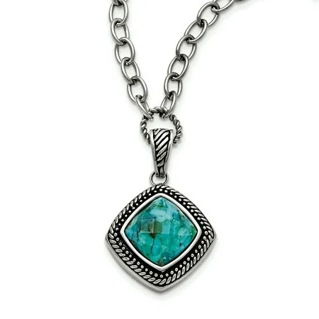 Stainless Steel Polished/Antiqued Imitation Turquoise Necklace 18in | Walmart (US)