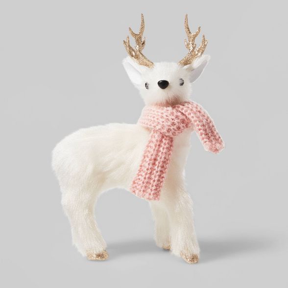 Fur Deer with Pink Scarf Decorative Figurine White - Wondershop™ | Target