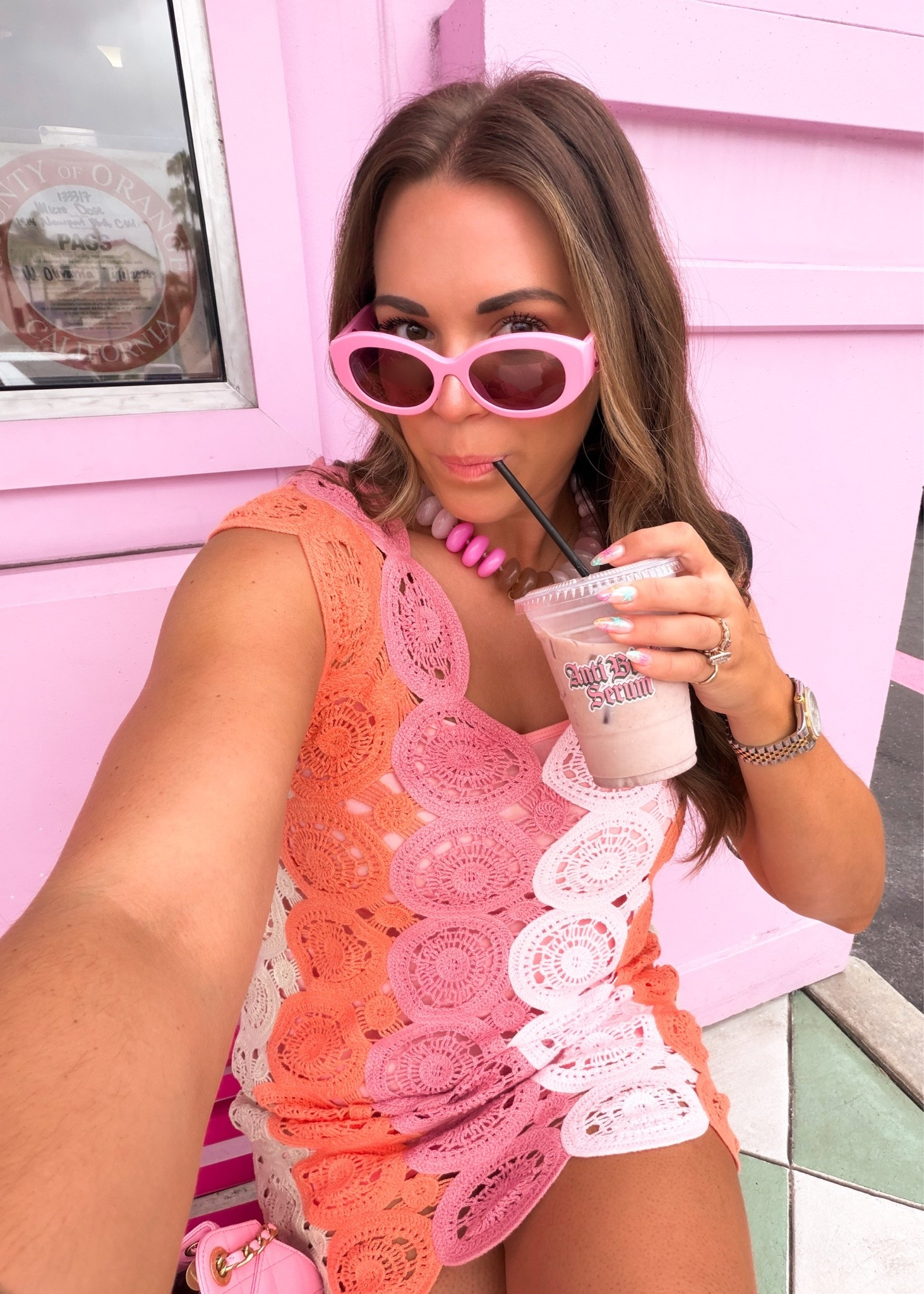 curvy midsize crochet pink and orange outfit for the summer! 🩷🧡 wearing size large in dress and ordered the slip separate. i sized wayyy down to an xs so it wouldn’t show! cutest outfit for vacation!

#LTKSeasonal #LTKOver40 #LTKTravel