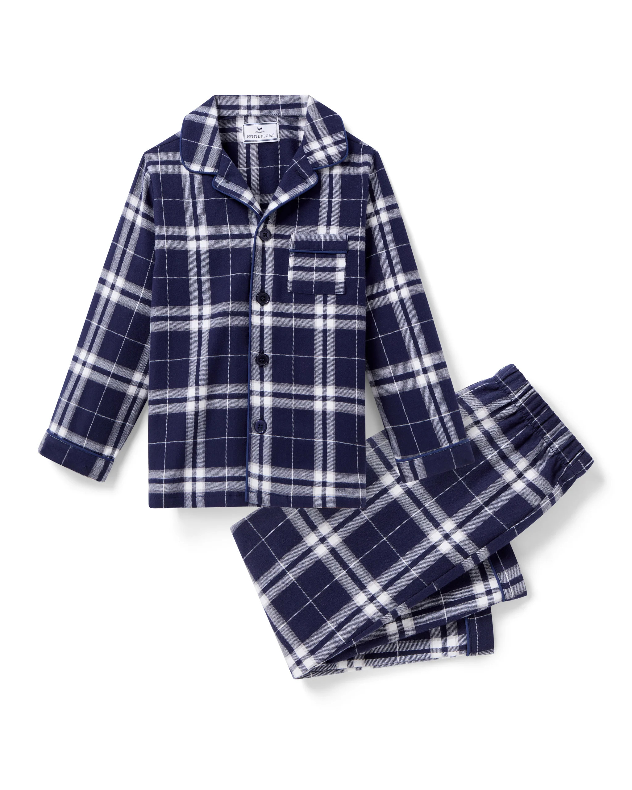 Kid's Brushed Twill Pajama Set in Oxford Tartan | Petite Plume