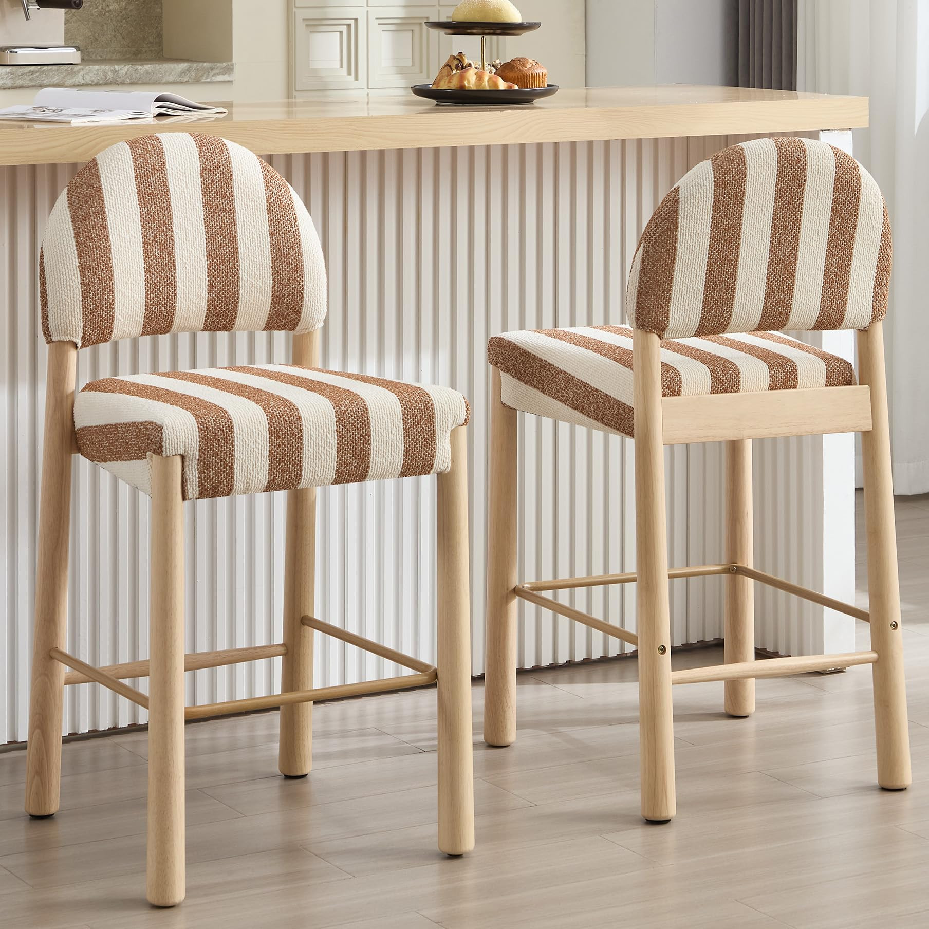 Flouki Farmhouse Counter Stools with Backs, 26" Upholstered Bar Stools Counter Height Set of 2 wi... | Amazon (US)