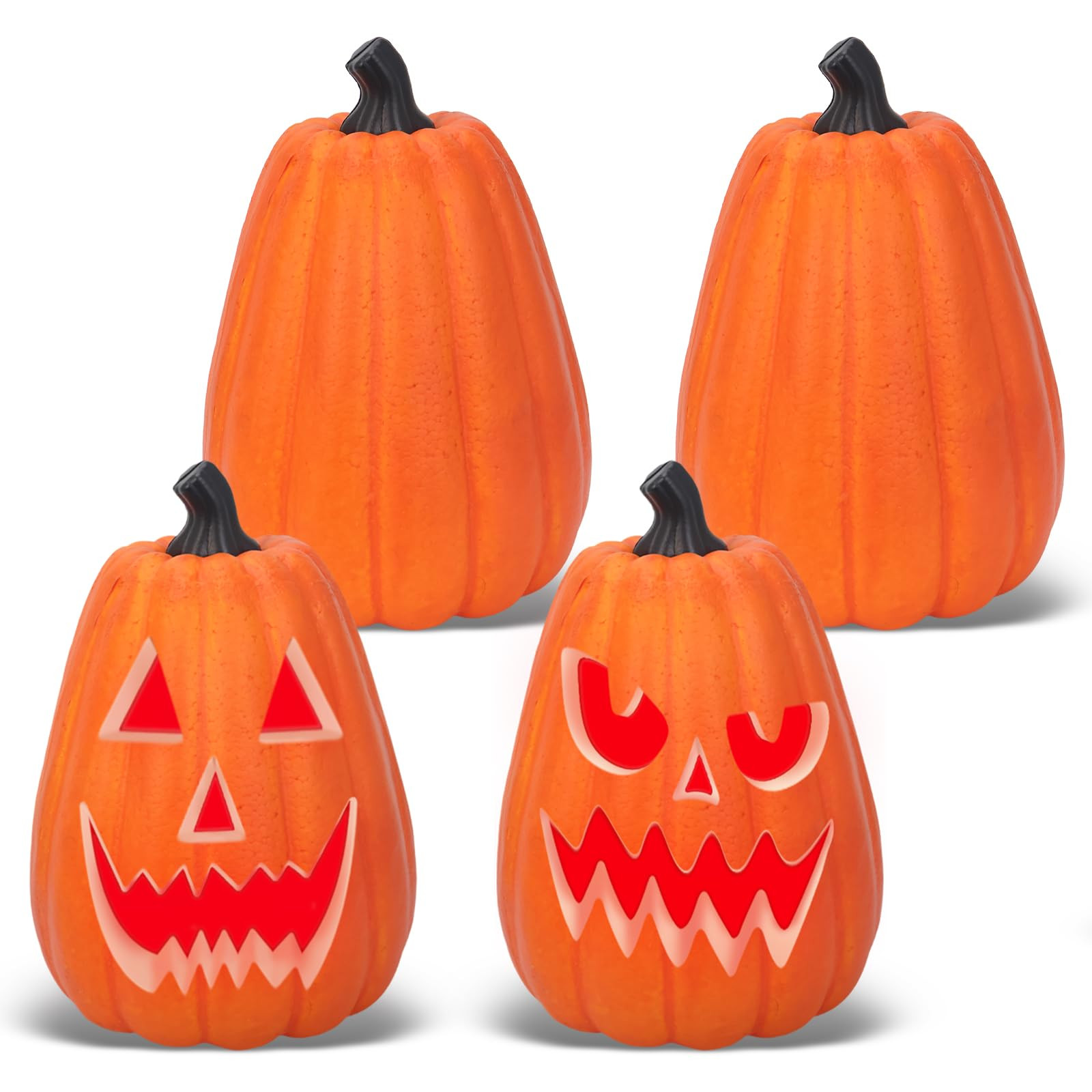 Lanpn 8 Inch Halloween Carvable Pumpkin 4 Pcs, Large Light up LED Artificial Foam Tall Carved Pum... | Amazon (US)