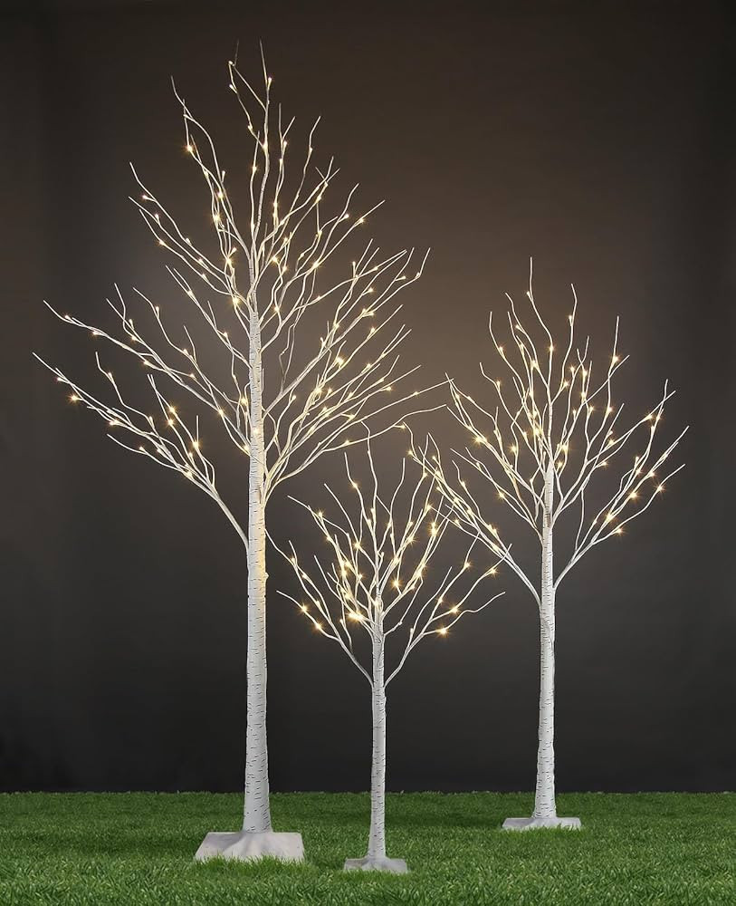 LIGHTSHARE 4 feet 6 feet and 8 Feet Birch Tree,Warm White, for Home,Pack of 3, Festival, Party, a... | Amazon (US)