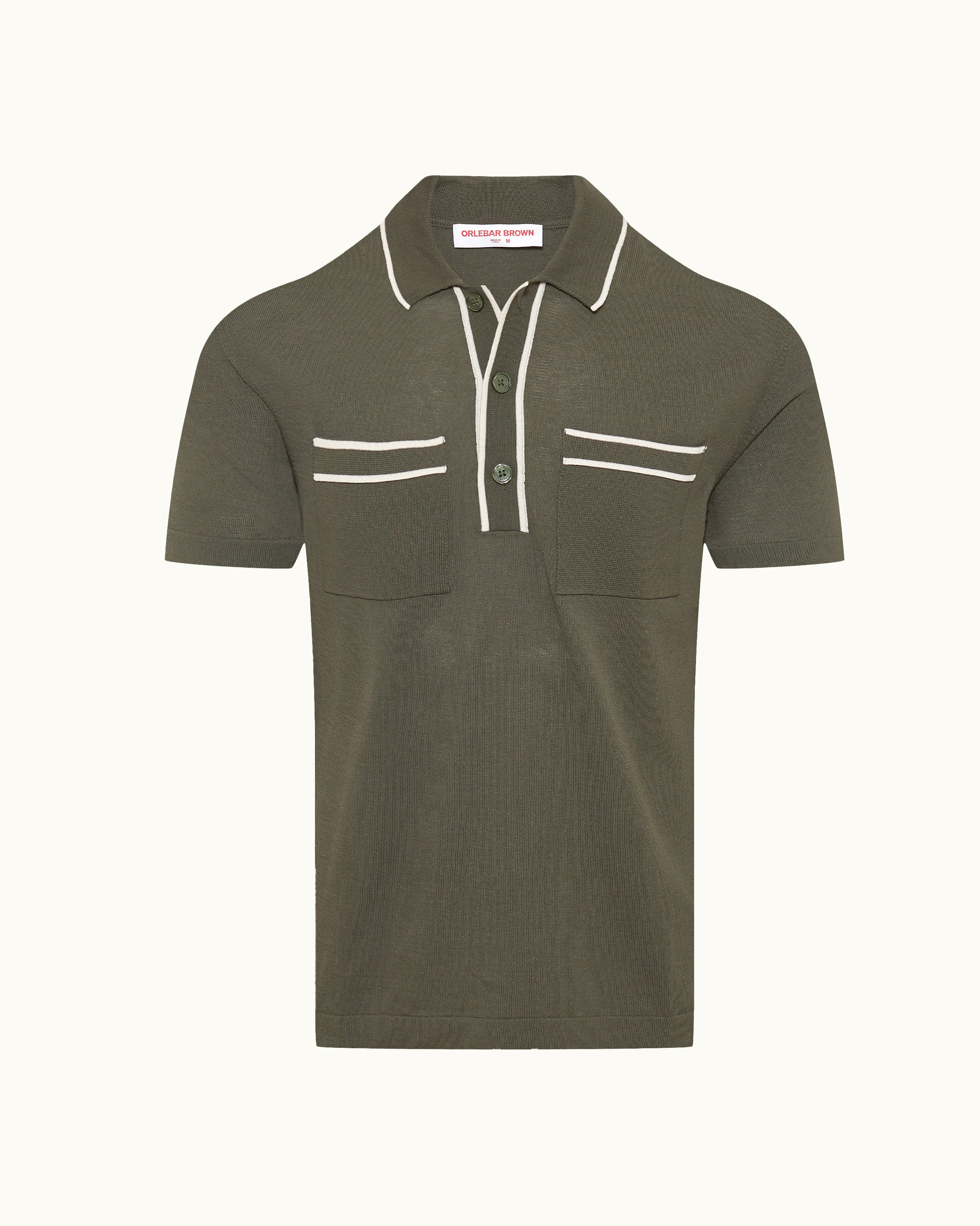Green & Beige Polo Shirt | Smart Knit Summer Polo | Orlebar Brown