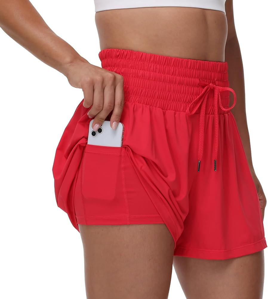 Blaosn Flowy Athletic Shorts for Women Gym Workout Running Short Pants High Waist Skort with Pock... | Amazon (US)