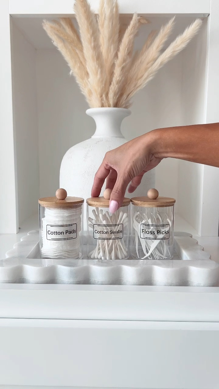 Updating my guest bath with these cute little jars to store cotton rounds, qtips, floss picks! Comes in a pack of 4(I only used 3) for under $10! Comes with the labels too!

#LTKFindsUnder50 #LTKHome #LTKVideo