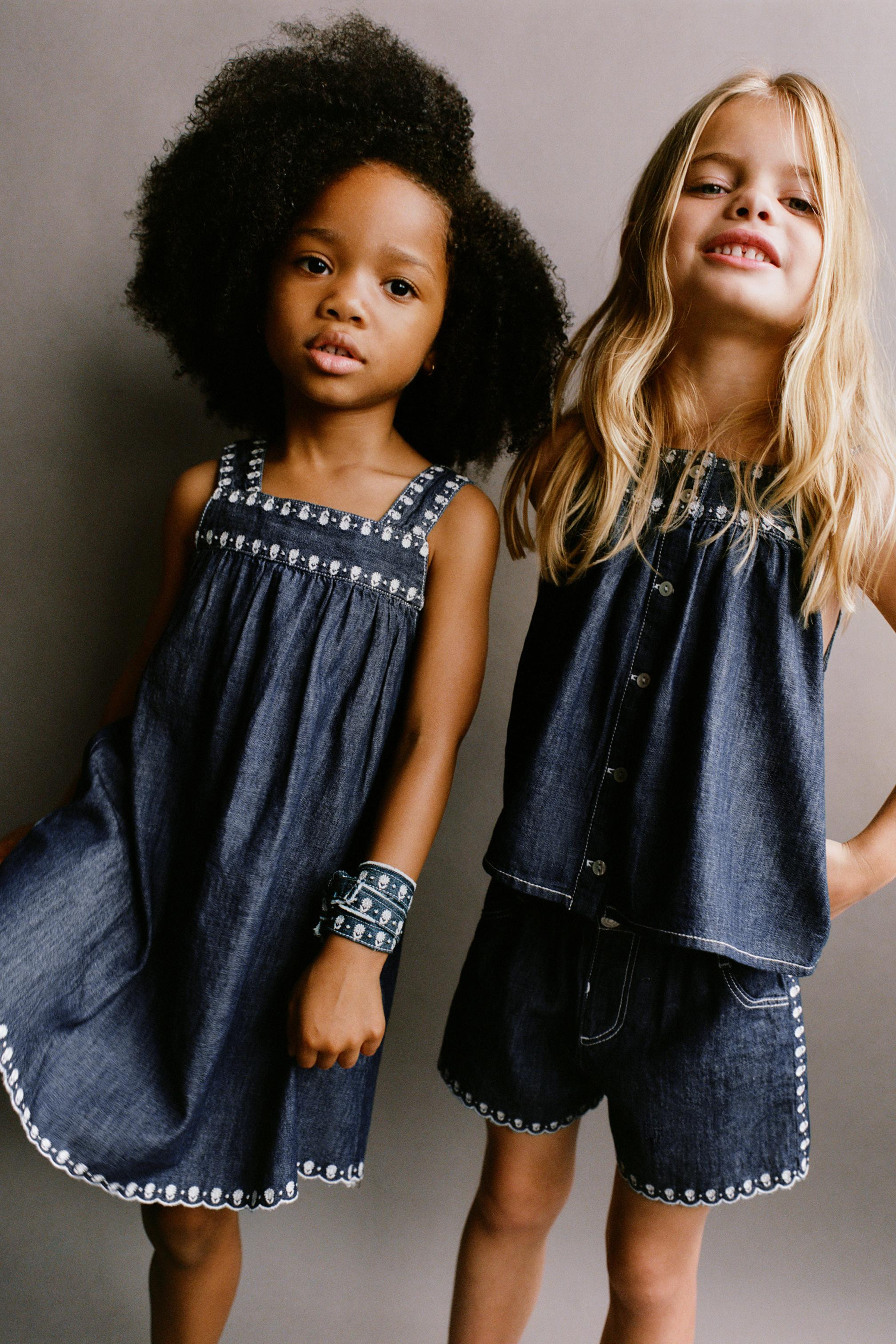 FLORAL EMBROIDERED FLOWY DENIM TOP | Zara US