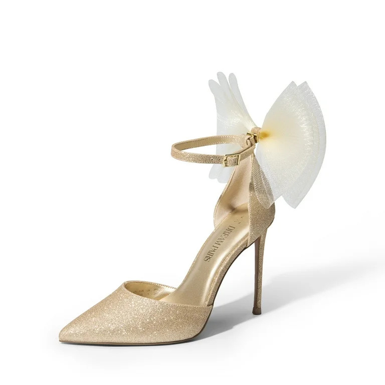 DREAM PAIRS Women's High Heels Strappy Closed Toe Stiletto Pointed Toe Mesh Bows Ankle Strap D'Or... | Walmart (US)