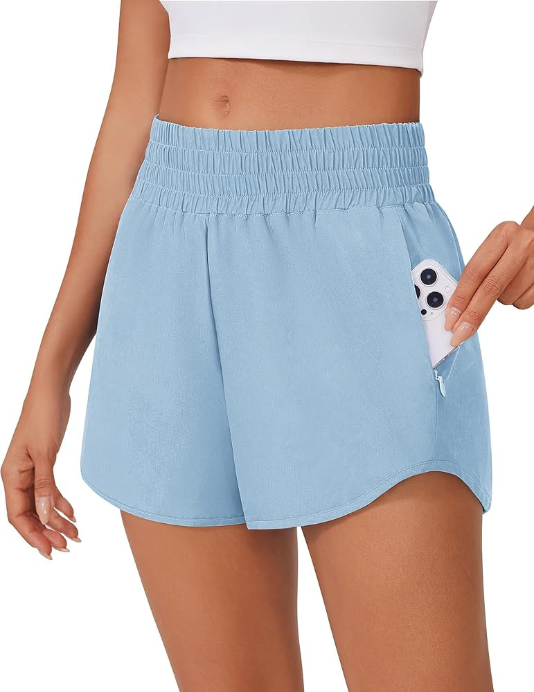 PINSPARK High Waisted Running Shorts for Women 3" Inseam Mesh Liner Quick Dry Sport Athletic Work... | Amazon (US)