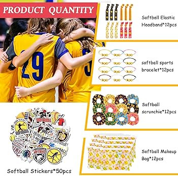 98 Pcs Softball Include Softball Goodie Makeup Bags Bracelet Hair Bands Hair Ties Sticker for Spo... | Amazon (US)