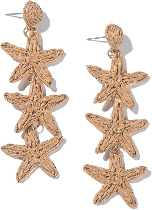 Boho Raffia Earrings Starfish Shell Seashell Dangle Drop Earrings Cute Statemnet Trendy Jewelry S... | Amazon (US)