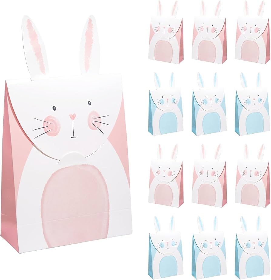 Cheerland Easter Bunny Gift Bags Blue and Pink Bunny Party Favor Bags for Birthday Decorations Ba... | Amazon (US)
