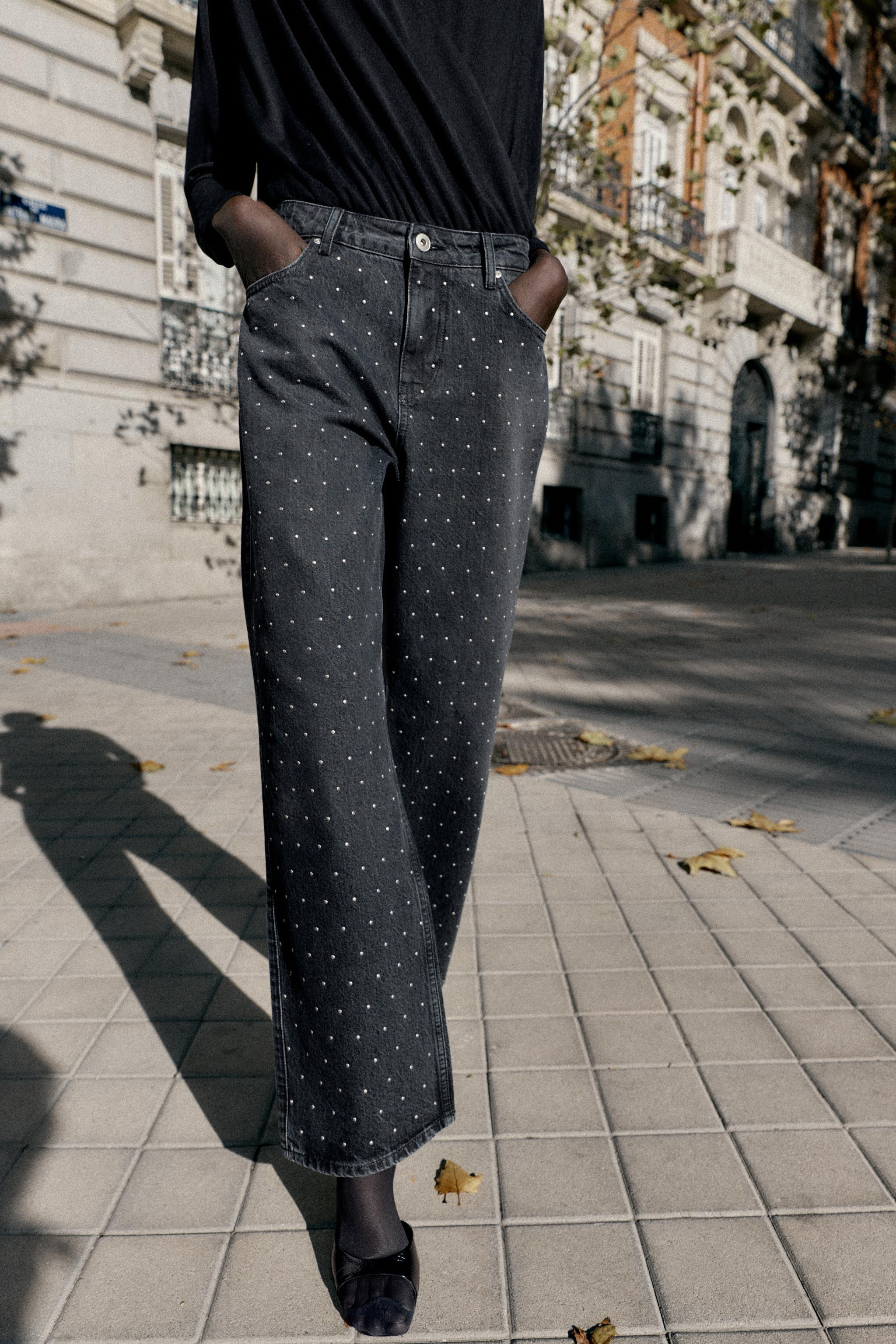 Z1975 HIGH WAIST LOOSE STRAIGHT JEANS WITH SPARKLE | Zara US