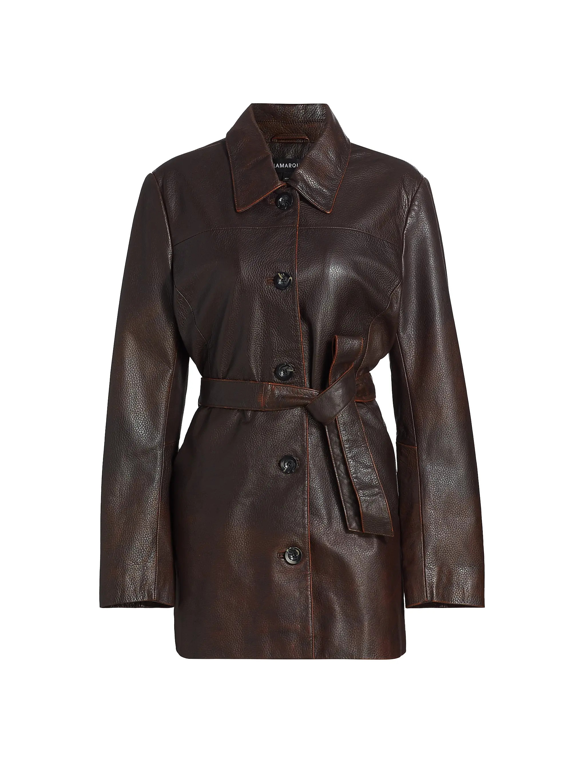 Lamarque Marlowe Leather Belted Coat | Saks Fifth Avenue | Saks Fifth Avenue