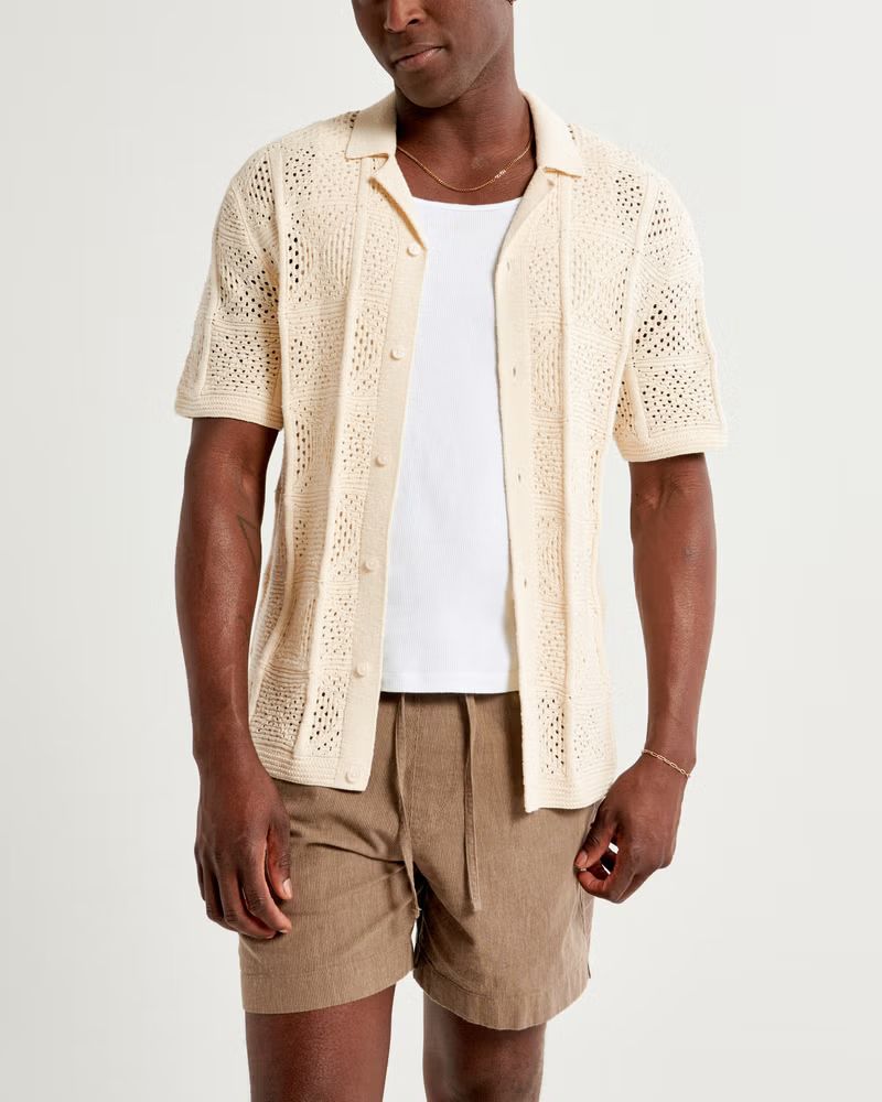 Crochet Button-Through Sweater Polo | Abercrombie & Fitch (US)