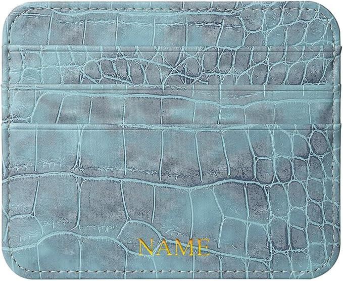 Slim Minimalist Credit Card Holder Wallet with Personalized Custom Initials Name Embossed, Crocod... | Amazon (US)