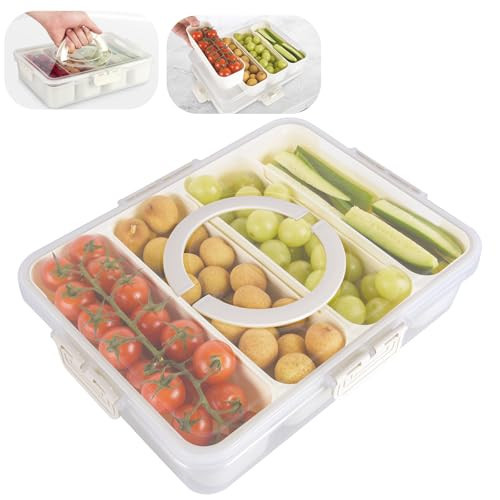 EMCHI Snackle Box Container, 4 Compartment Divided Serving Tray with Lid | Amazon (US)