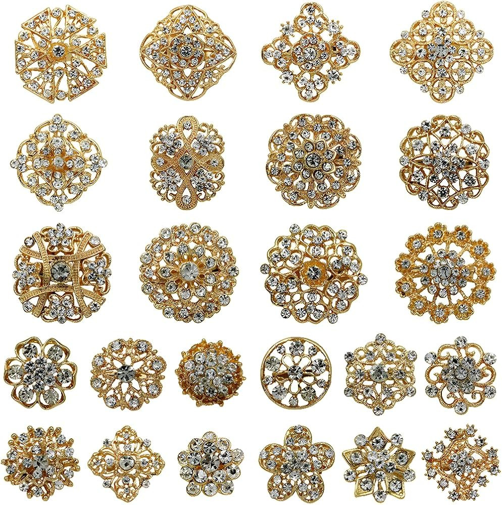 Assorted Rhinestone Crystal Brooches Set Alloy Vintage Butterfly Gold Silver Brooch Pins for Wedd... | Amazon (US)