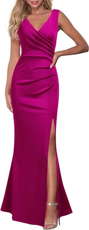 WOOSEA Women Sleeveless V Neck Split Evening Cocktail Long Dress | Amazon (US)