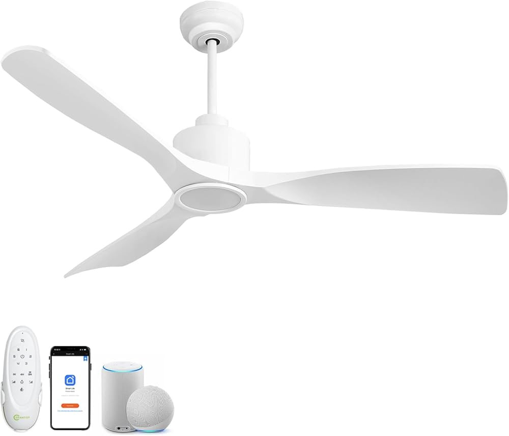 52 Inch Smart Ceiling Fan with Quiet DC Motor, 3 Blade High CFM Indoor Outdoor Modern White Ceili... | Amazon (US)