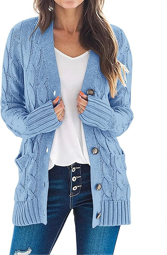 MEROKEETY Women's 2025 Fall Long Sleeve Cable Knit Sweater Open Front Cardigan Button Loose Outer... | Amazon (US)