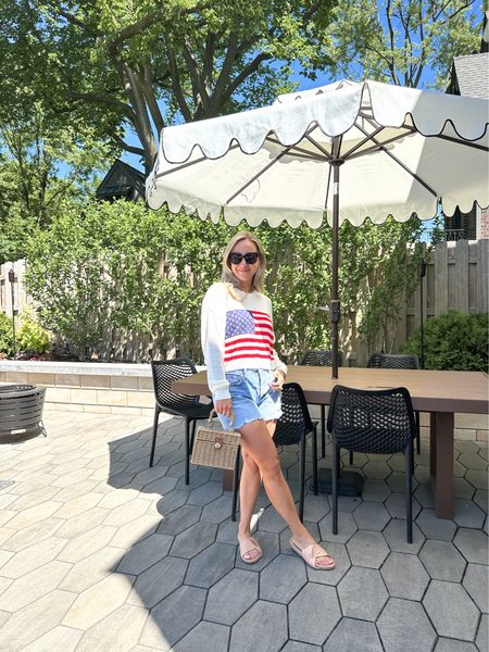 Memorial Day Outfit
American flag sweater | Agolde Parker long Jean shorts | summer sandals | vacation | patio 

#LTKSaleAlert #LTKHome #LTKSeasonal
