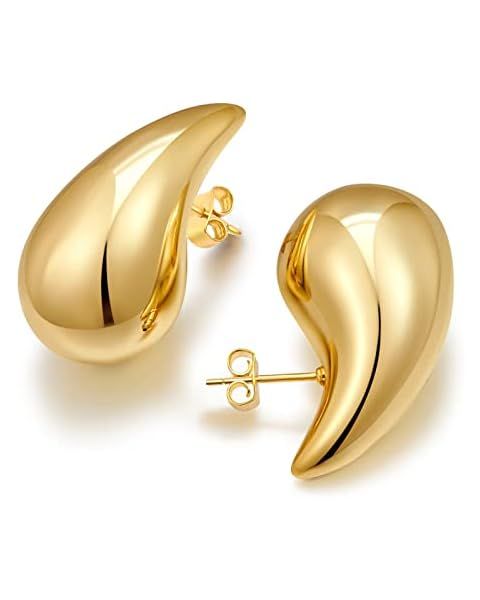 PANSHI Chunky Gold Hoop Earrings for Women | Sterling Silver Post Teardrop Earring Dupes | Amazon (US)