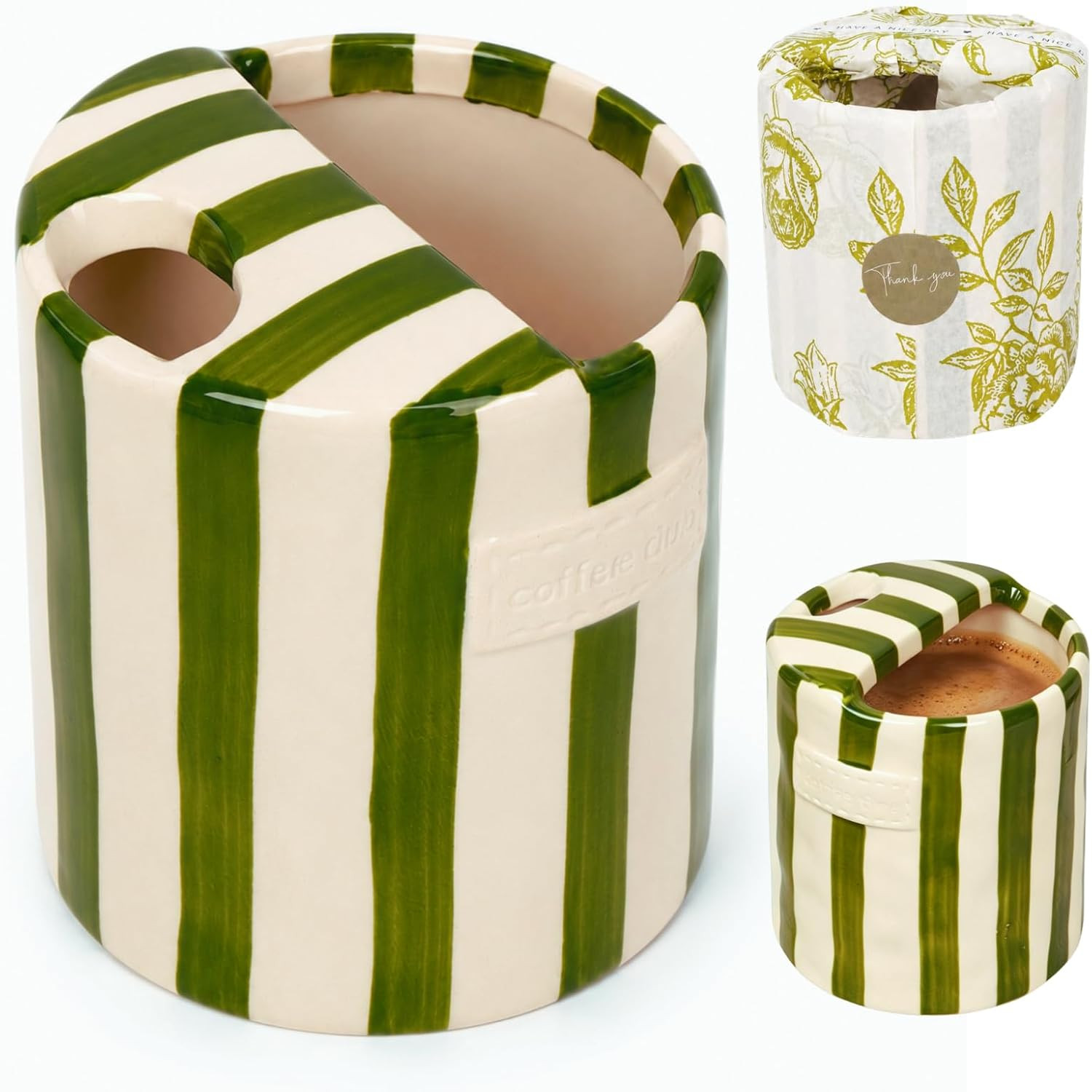 Coffee Mug Espresso Cup 10oz Ceramic Coffee Mugs Porcelain Coffee Cup Hand-Painted Striped Art Mu... | Amazon (US)