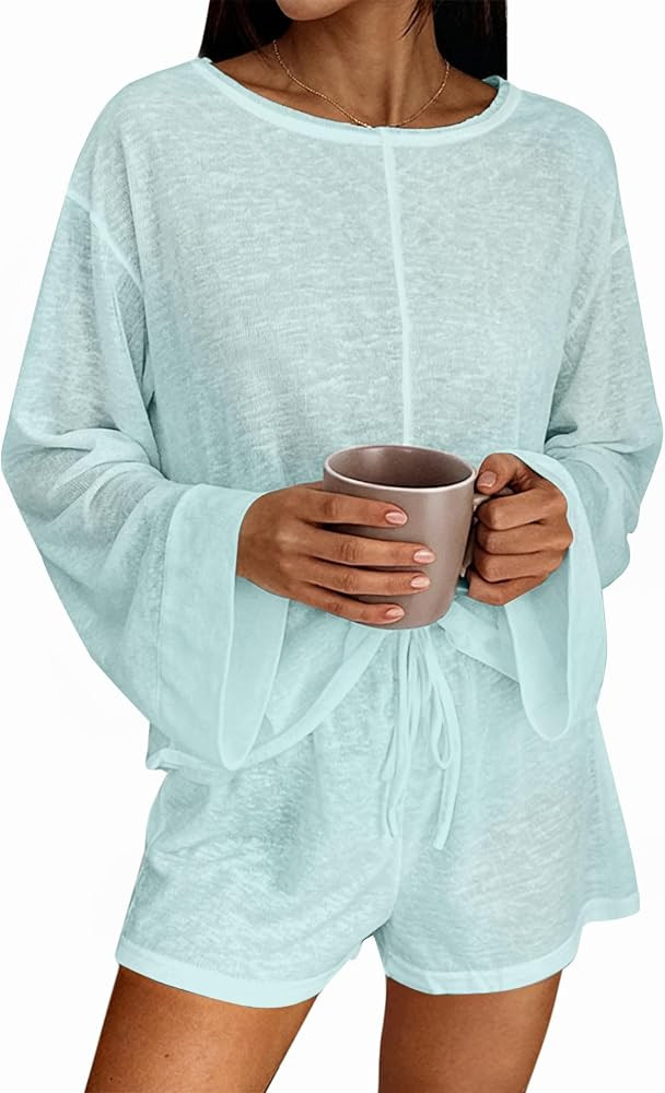 Remidoo Women's See Through Pajamas Long Sleeve Sleepwear Drawsting Mesh Sheer Pj Set | Amazon (US)