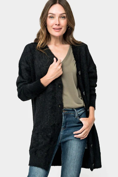 Eyelash Boucle Cozy Knee Length Cardigan | Gibson