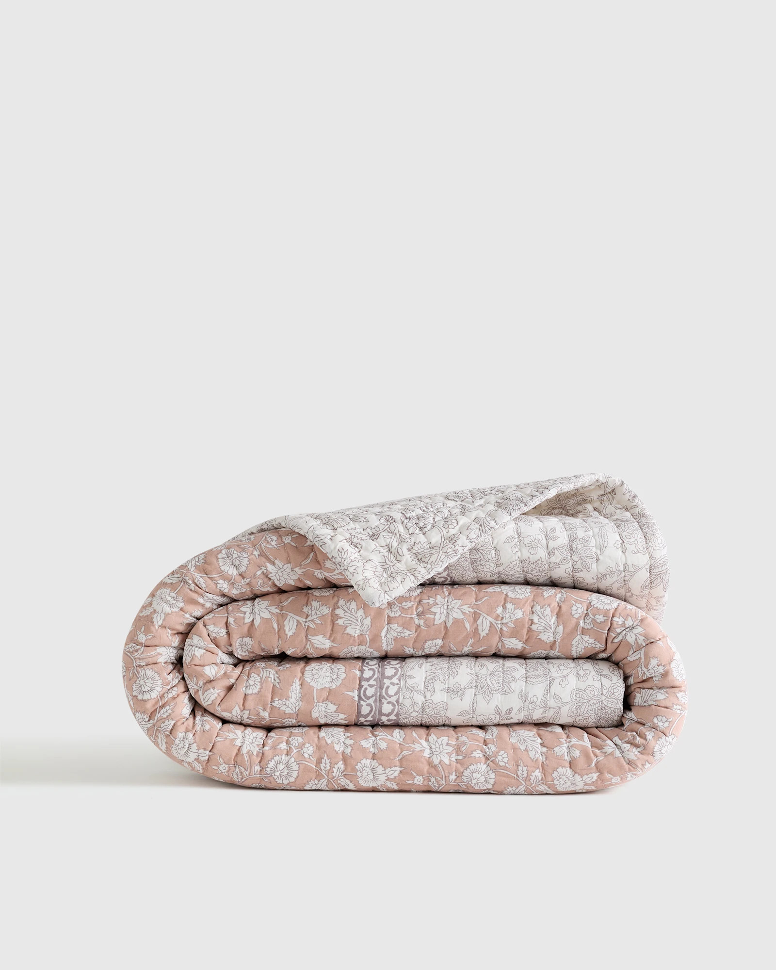 Quince | Block Print Quilt in Rose, Size Twin, Organic Cotton | Quince