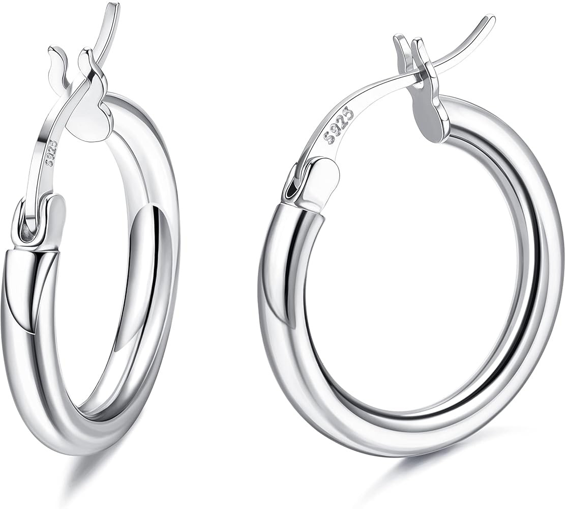 Milacolato 925 Sterling Silver Hoop Earrings for Women 18K White Gold Plated 2.5mm Chunky Huggie ... | Amazon (US)