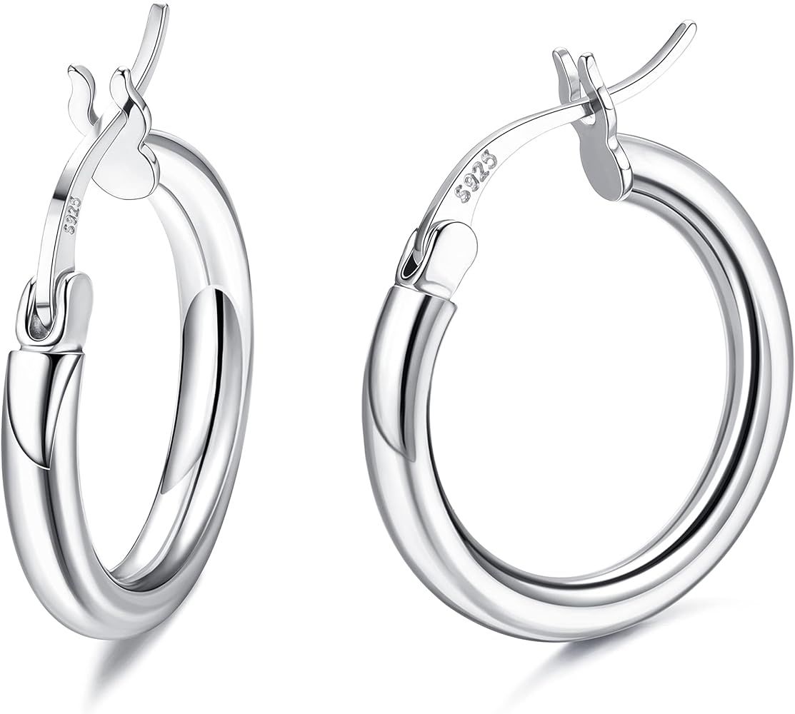 925 Sterling Silver Hoop Earrings for Women Girls 18K White Gold Plated Chunky Huggie Hoop Earrin... | Amazon (US)