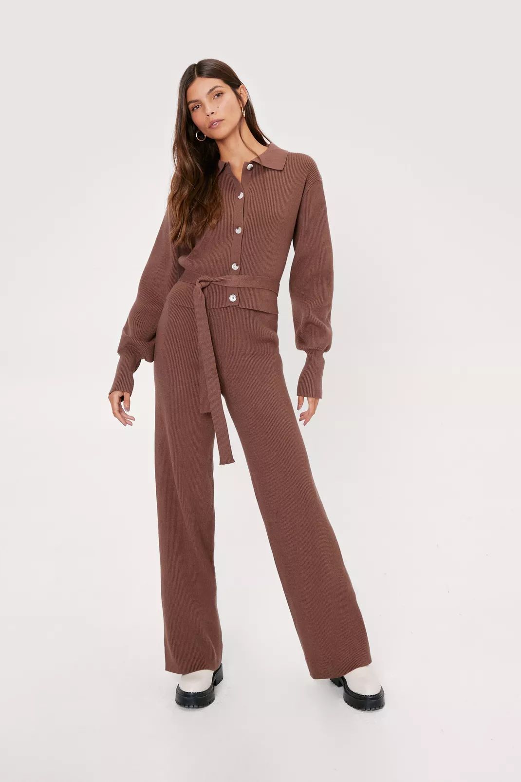 Ribbed Knitted Belted Cardigan And Pants Set | Nasty Gal (US)