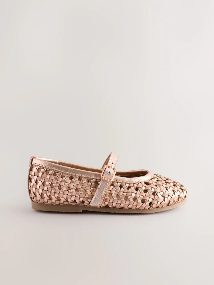 Rose Gold Leather Woven Mary Jane Shoes | Next US