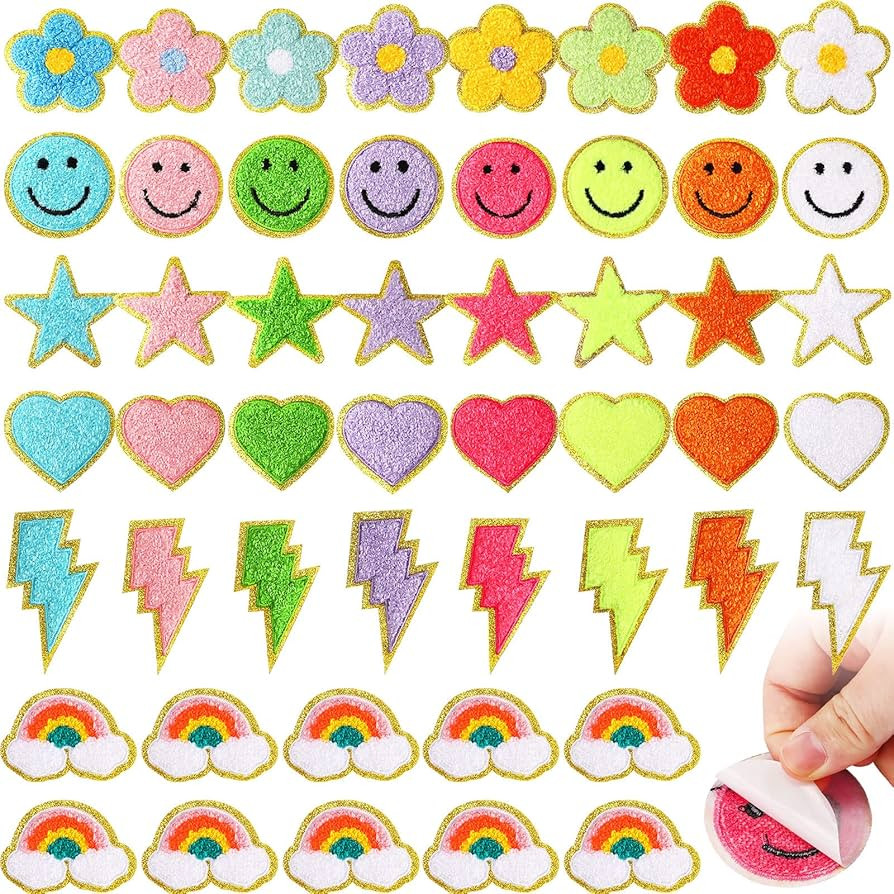 Yilloog 50 Pcs Self Adhesive Chenille Patches Paw Print Patches Smile Face Heart Patches Preppy P... | Amazon (US)