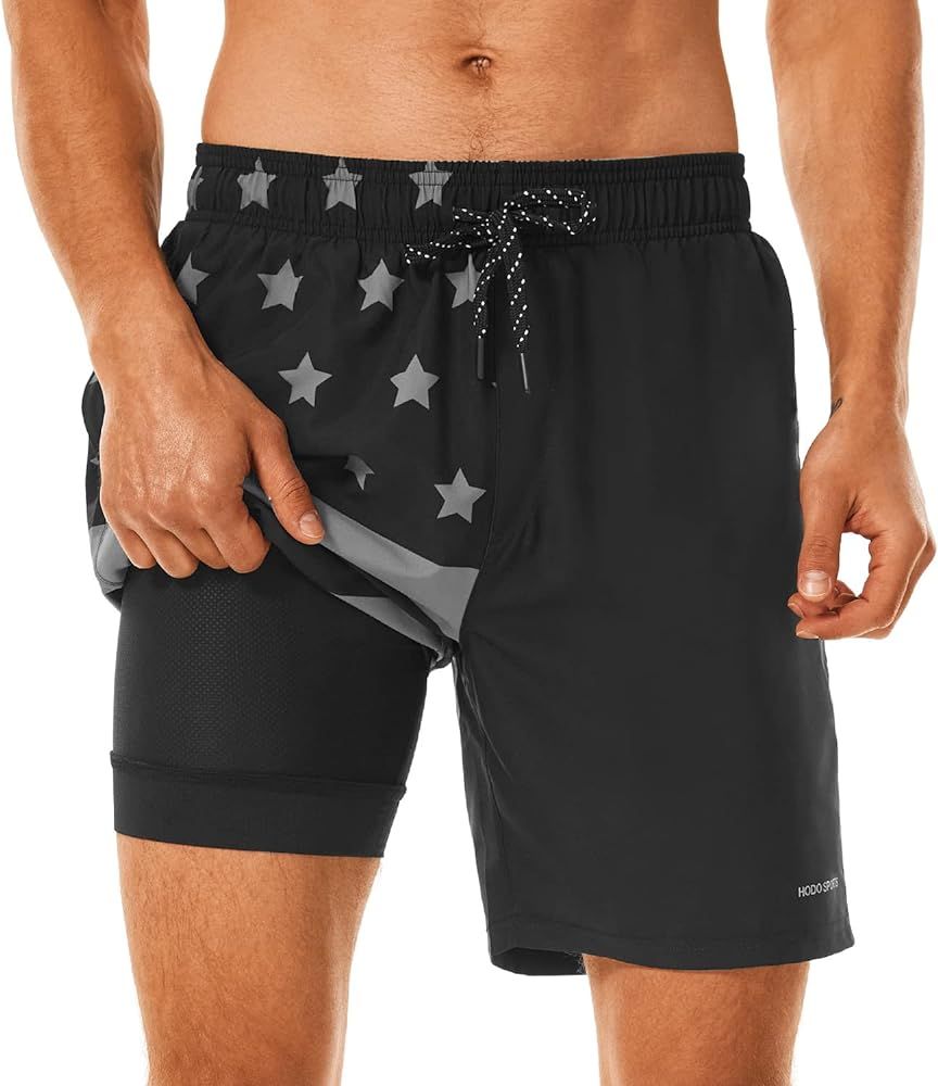 HODOSPORTS Mens Swimsuit Trunks 7" Quick-Dry Swim Shorts with Compression Liner and Zipper Pocket... | Amazon (US)
