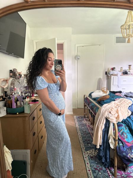 Meet baby Gora #5 coming winter 2024.  🤍🕊️✨ this h&m dress is perfect for the early weeks of pregnancy. Fits tts and so comfy! FYI: this is all baby bloat so far 💀

#LTKfindsunder50 #LTKbump