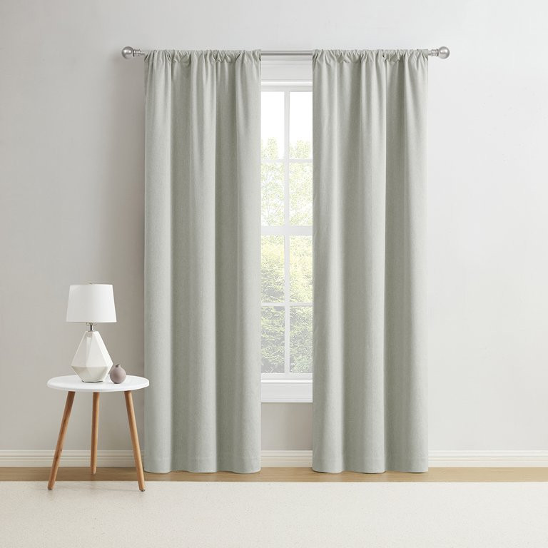 Mainstays Solid Linen Look Blackout Rod Pocket Curtain Panel Pair, Set of 2, Soft Sea, 37"W x 84"... | Walmart (US)