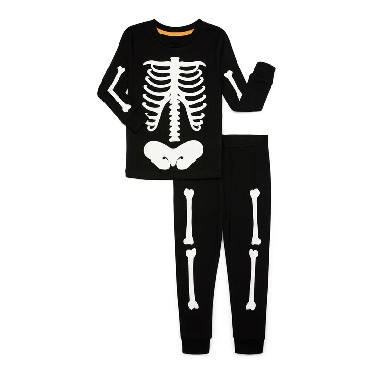 Halloween Toddlers Glow In the Dark Skeleton Pajama Set by Way to Celebrate, 2-Piece, Sizes 2T-5T | Walmart (US)