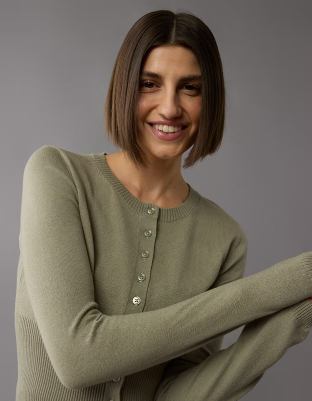 AE Fitted Crew Neck Cardigan | American Eagle Outfitters (US & CA)
