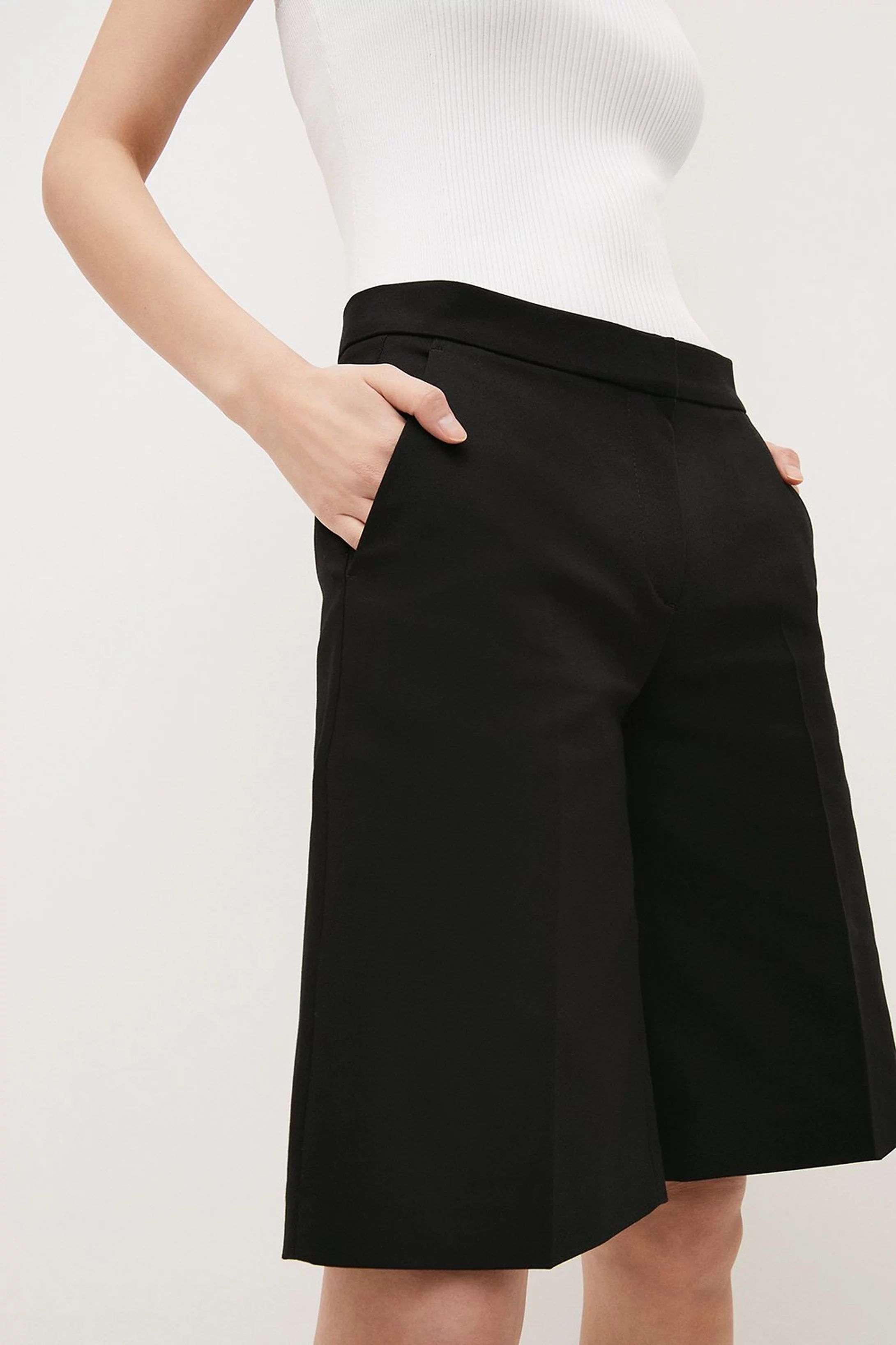 Cotton Sateen Wide Leg Shorts | Karen Millen UK & IE
