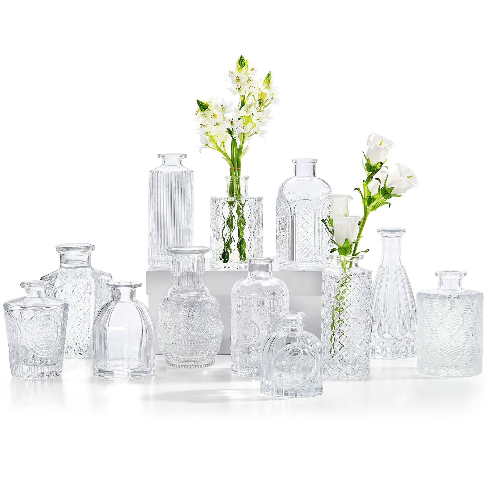 Glass Bud Vases Set of 12, Small Vases for Flowers, Clear Bud Vases in Bulk for Centerpieces Mini... | Amazon (US)