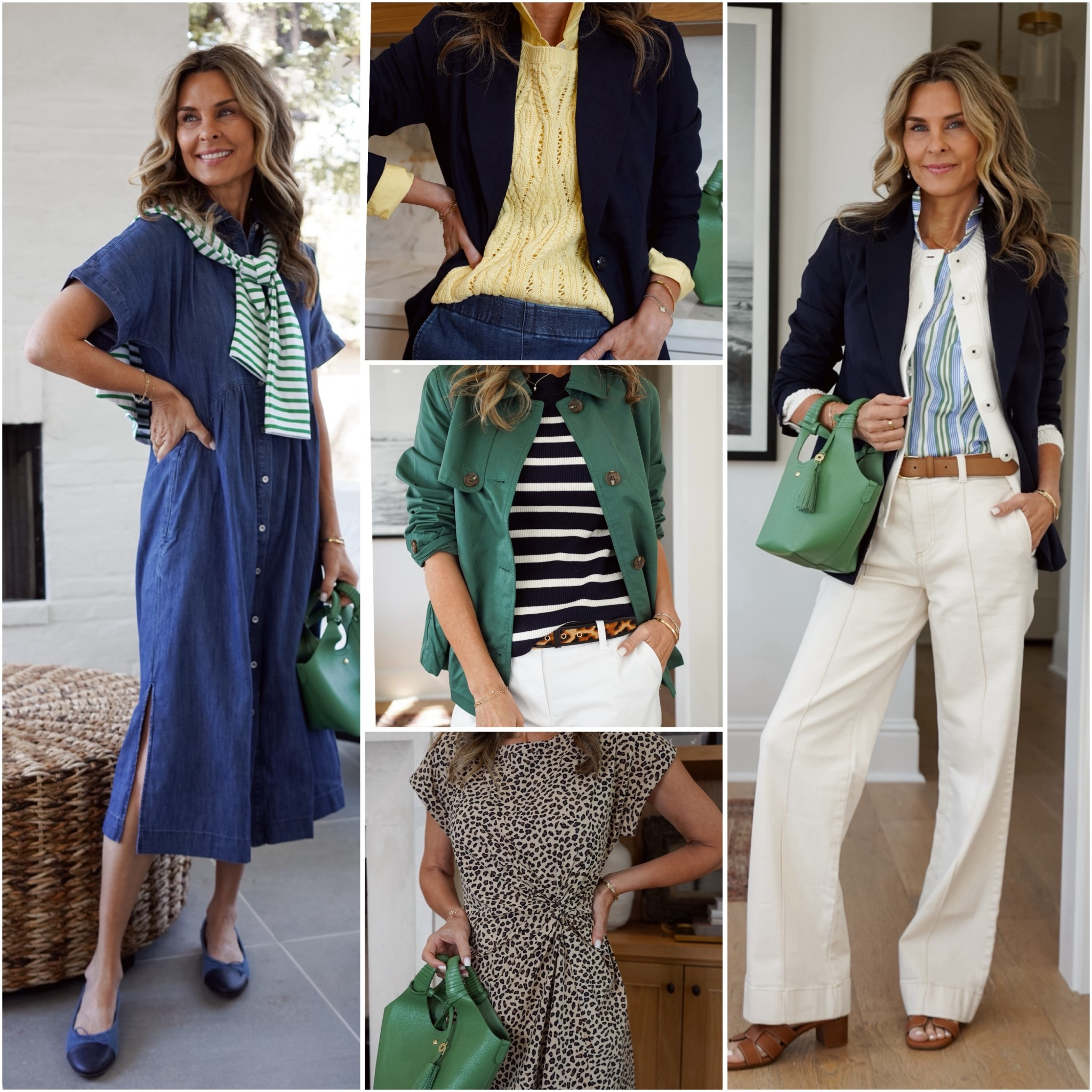 I’m 5’6’’. Talbots spring collection!

-Denim mini dress size XS regular
-One button blazer navy and white size 2 regular 
-White twill everyday chino pant size 2 regular
-Denim travelers pant size S regular
-Cheetah midi dress size TTS
-Green cropped trench size XS regular
-Denim cap toed flat TTS, size down if you’re in between
-Raffia slingback heels TTS
-Yellow sweater size S regular
-Red sweater size S
-Yellow button up size XS regular 
-Striped tops yellow and green size XS regular

#LTKSeasonal #LTKstyletip #LTKover40