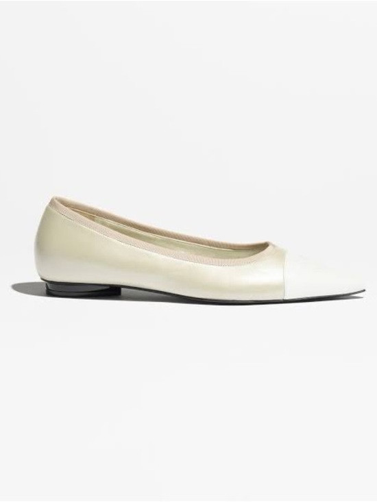 100% Authentic - CHANEL Two-Tone Leather Pointed Ballet Flat - Cream & White | Poshmark