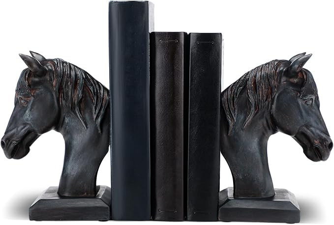 Set of 2 Horse Head Bookends Brown Antique Heavy Duty Book Ends Resin Decorative Art Bookends for... | Amazon (US)