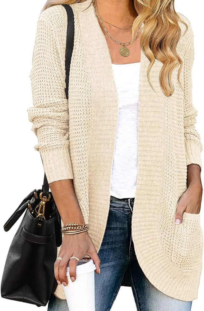 MEROKEETY Womens Long Sleeve Open Front Cardigans Chunky Knit Draped Sweaters Outwear | Amazon (US)