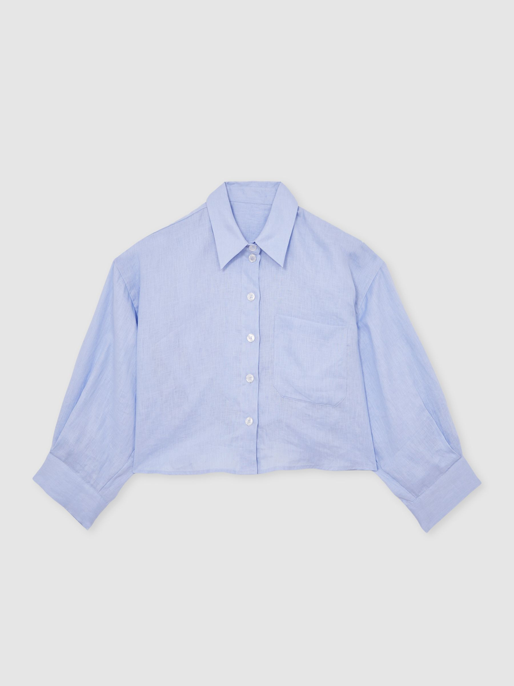 Reiss Oversize Linen Cropped Shirt in Blue - REISS | Reiss UK