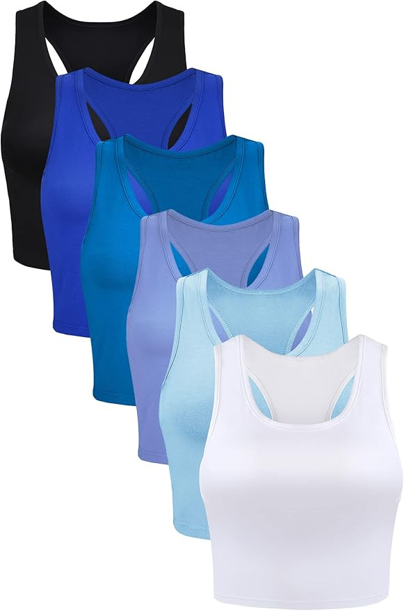 6 Pieces Basic Sleeveless Racerback Sports Crop Tank Tops for Women Girls Daily Wearing | Amazon (US)